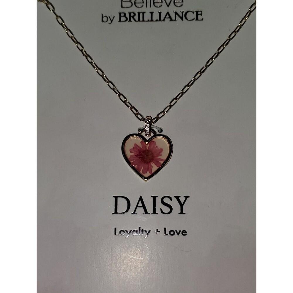 Believe by Brilliance Heart Pendant Necklace 14KT Gold Flash Genuine Flowers 16…